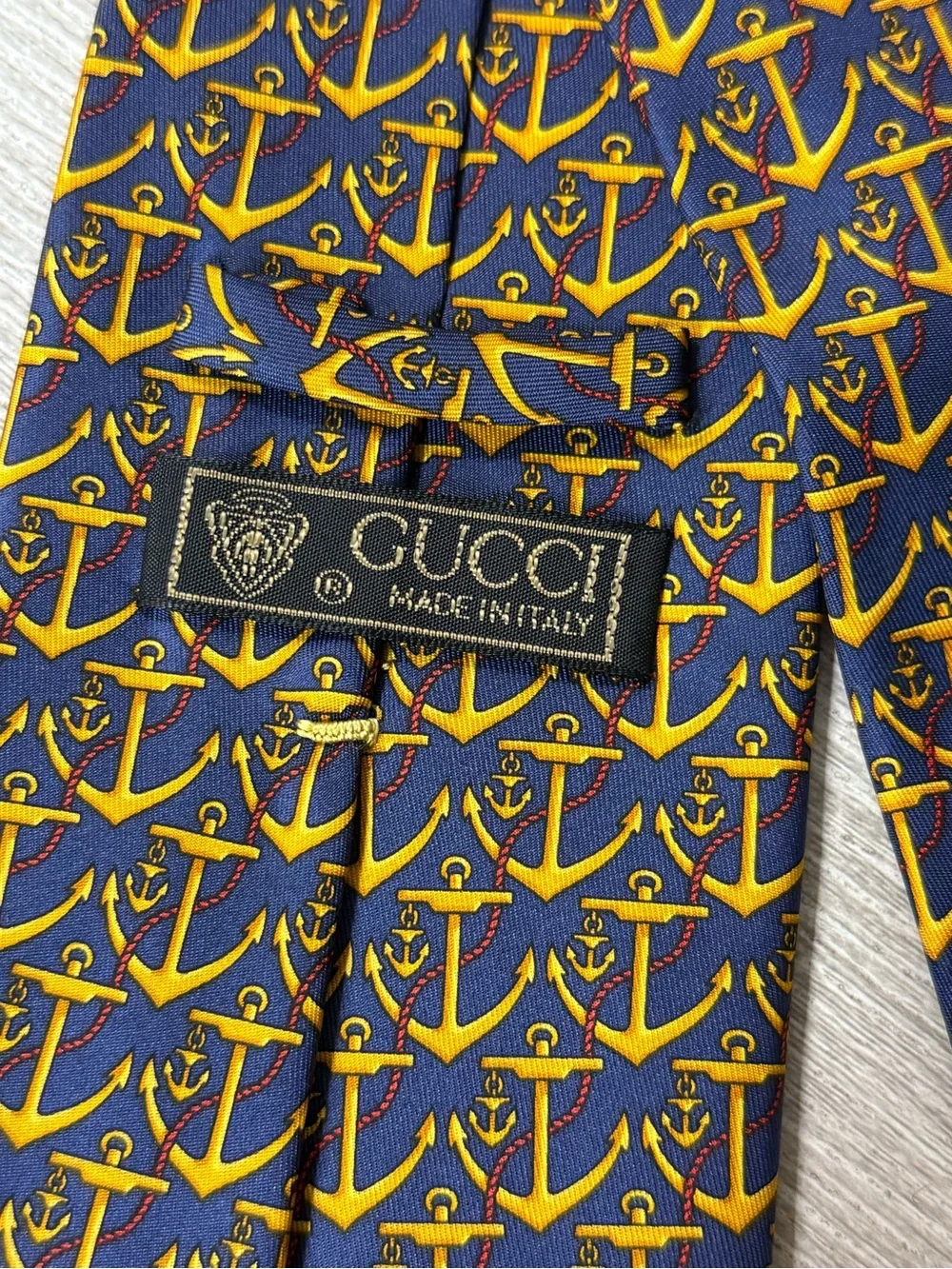 Nautical Anchor Pattern Silk Tie by Gucci